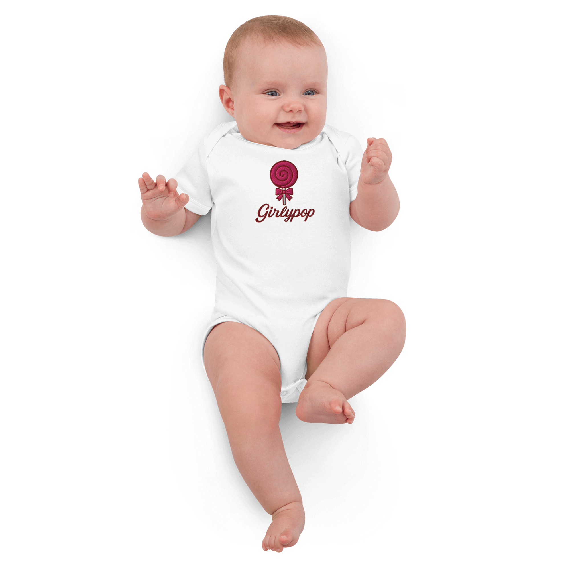 Body in cotone organico per neonati con logo Girlypop e design dolce, ideale per momenti speciali.