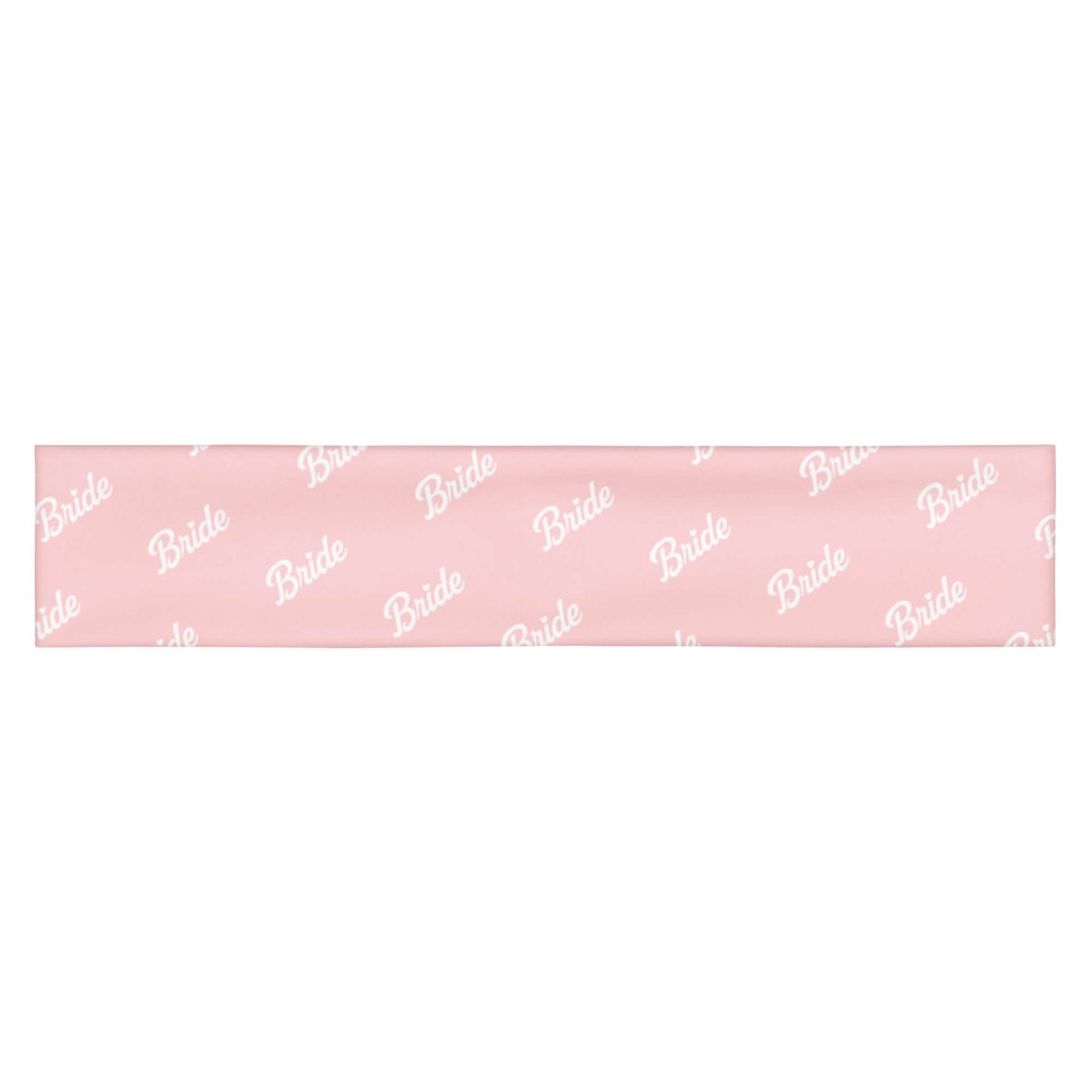 Fascia per capelli rosa con scritta bianca 'Bride', perfetta per le spose durante la preparazione e momenti di relax.