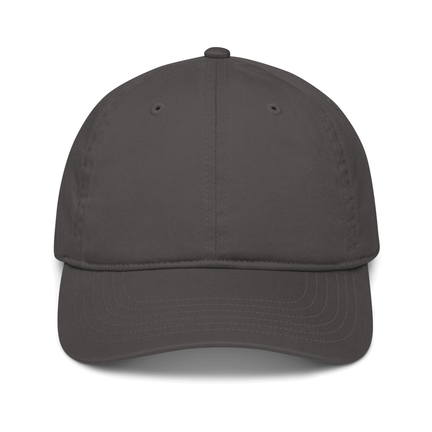 Cappellino ricamato personalizzato in tessuto organico, leggero e traspirante, colore grigio scuro.
