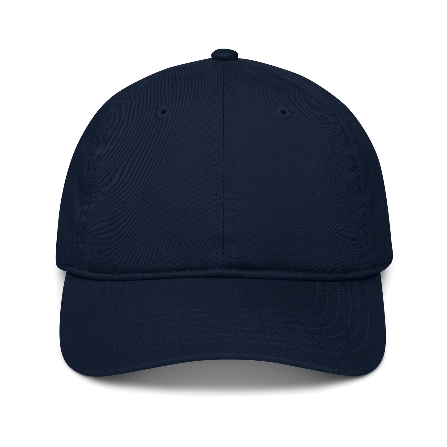 Cappellino ricamato in tessuto organico di colore blu, con visiera curva e struttura classica.