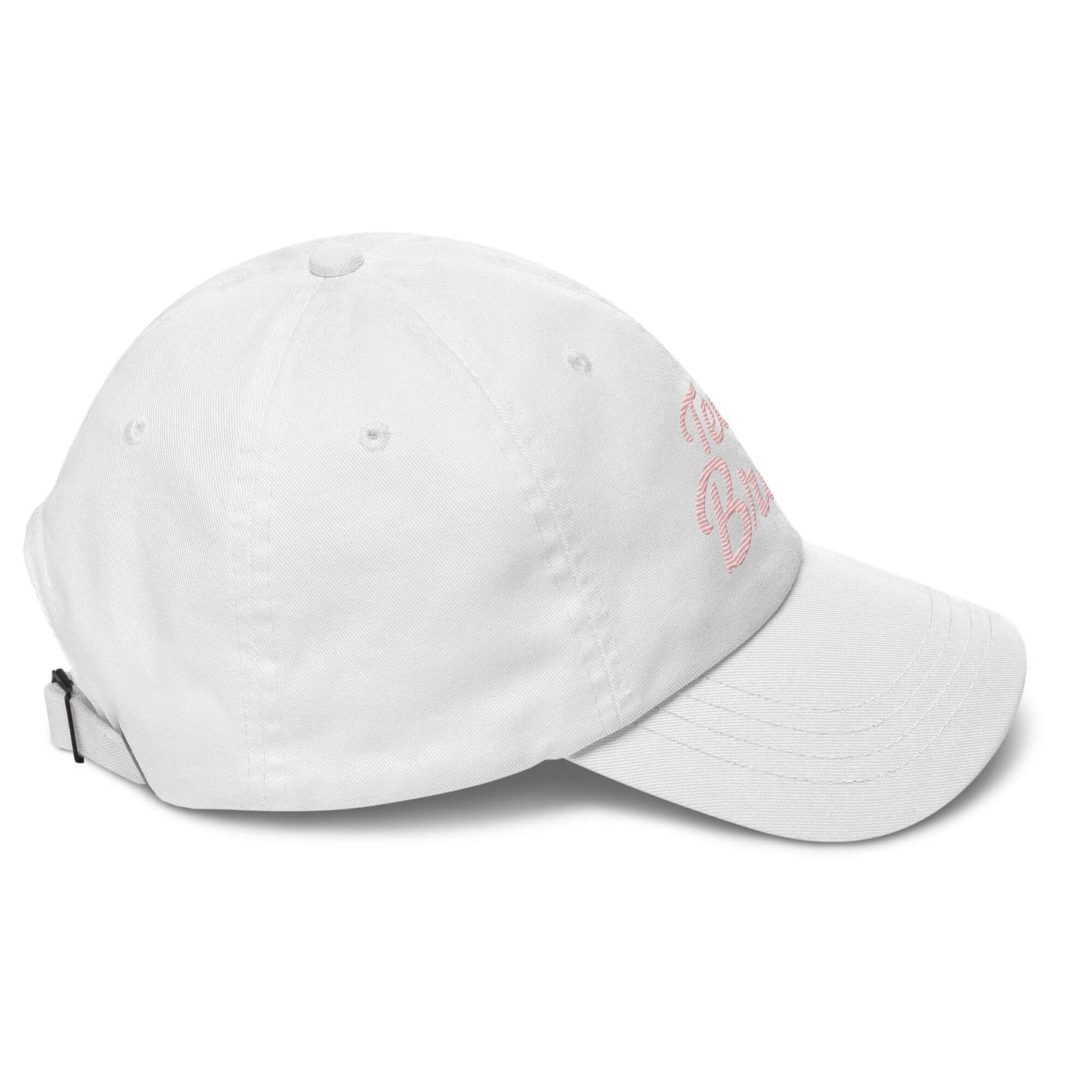 Cappellino bianco ricamato 'Team Bride' per feste e addii al nubilato.