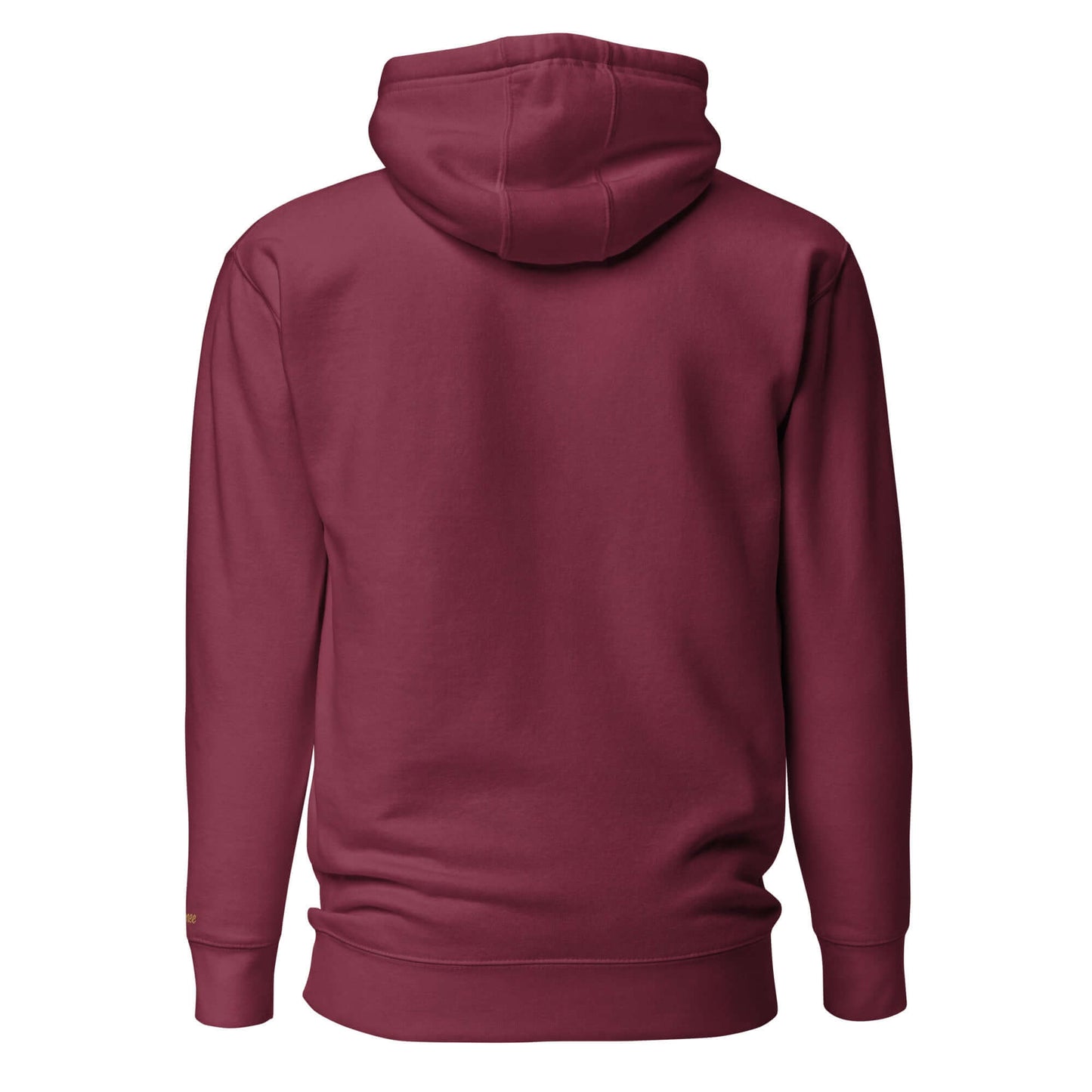 Felpa natale ricamata rosso bordeaux con cappuccio, vista posteriore.