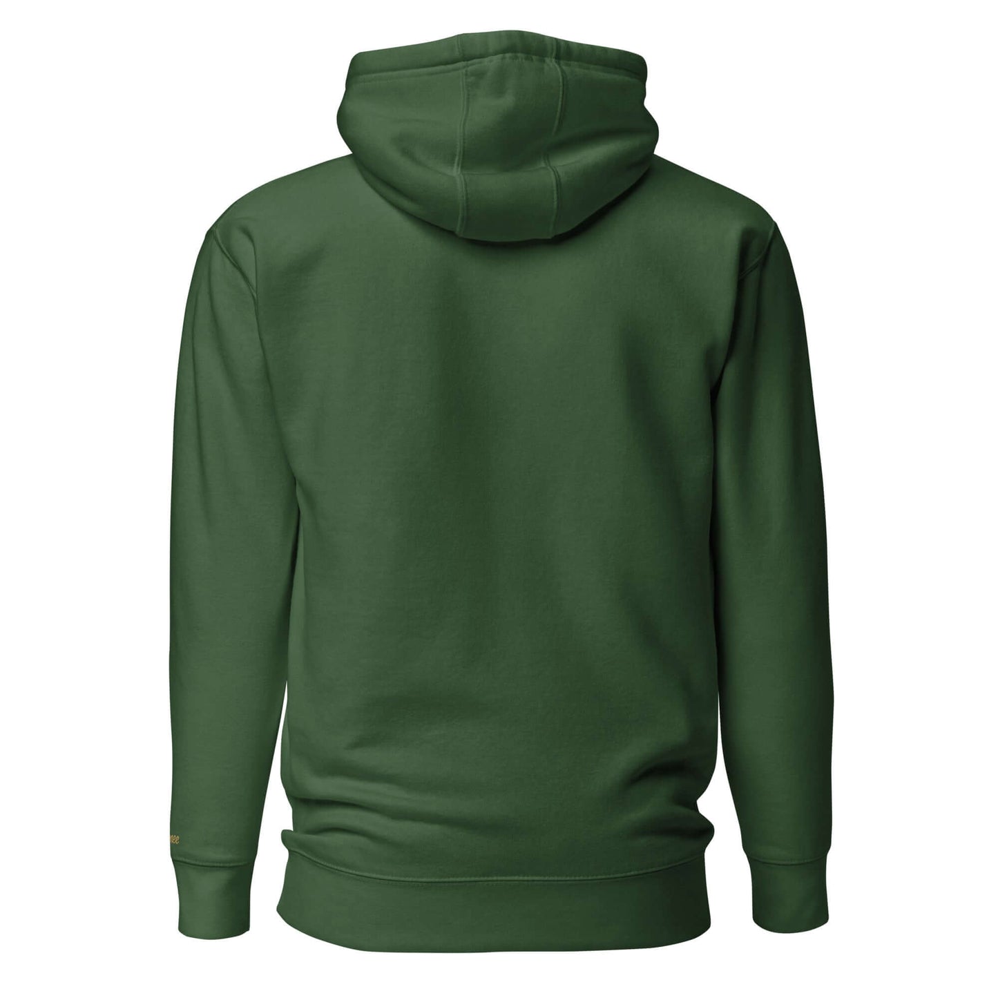 Felpa natale ricamata verde, vista posteriore con cappuccio e tasca frontale, perfetta per outfit streetwear.