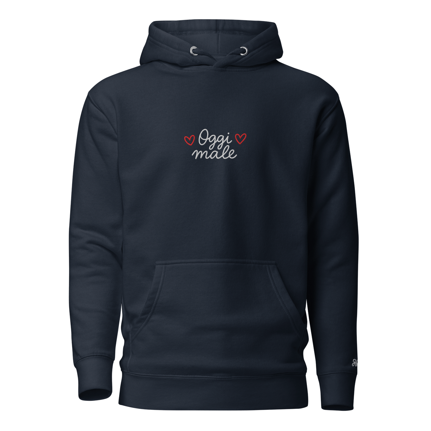 Felpa ricamata donna 'Oggi male' con cappuccio, elegante e ironica, ideale per ogni occasione.