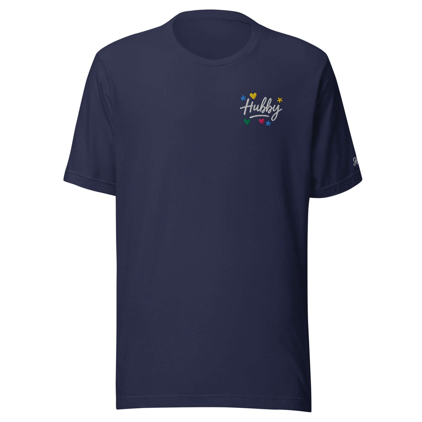 Maglietta ricamata 'Hubby' in cotone, morbida e leggera, colore blu navy.
