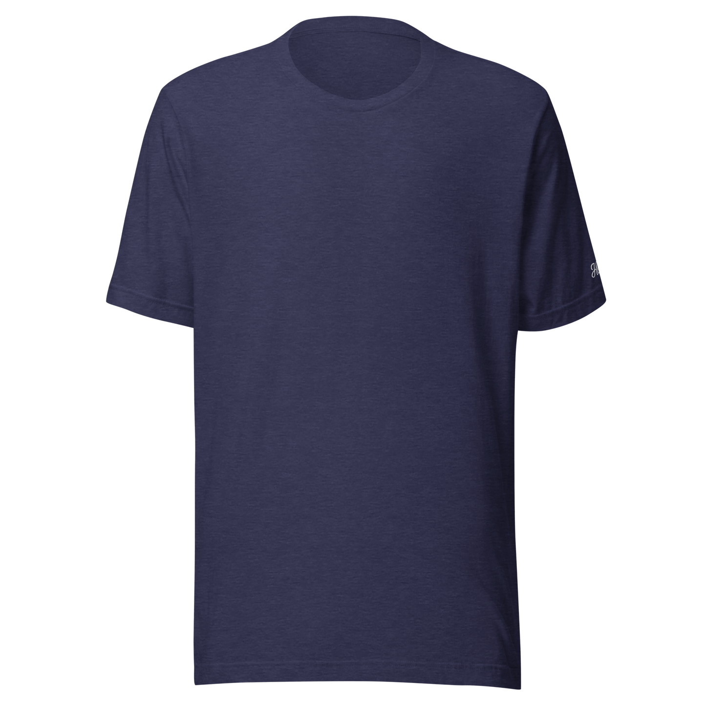 Maglietta ricamata personalizzata in cotone di alta qualità, colore blu navy, disponibile per personalizzazione.