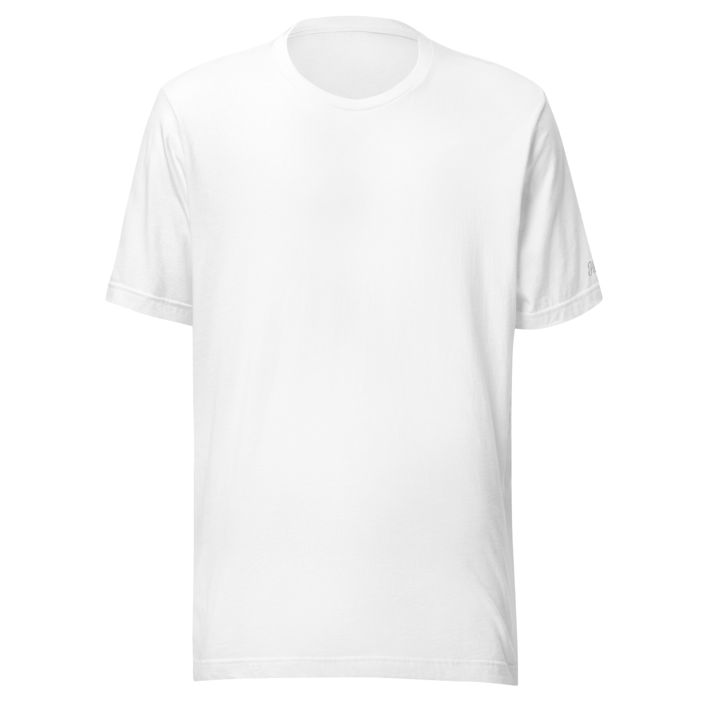 T-shirt bianca semplice in cotone, perfetta per ricami personalizzati e messaggi unici.