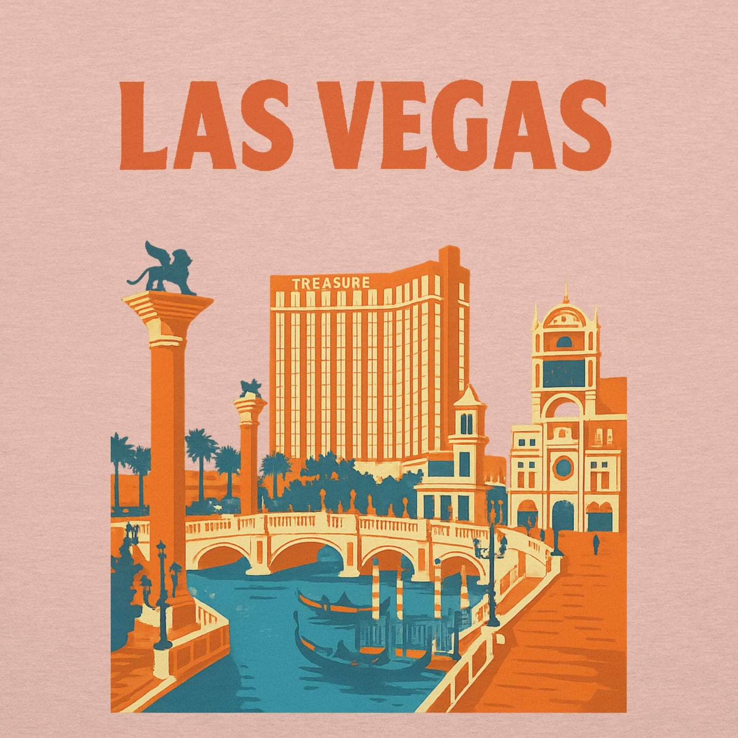 Maglietta ricamata con design Las Vegas, rappresentante ponti e architettura iconica della città.