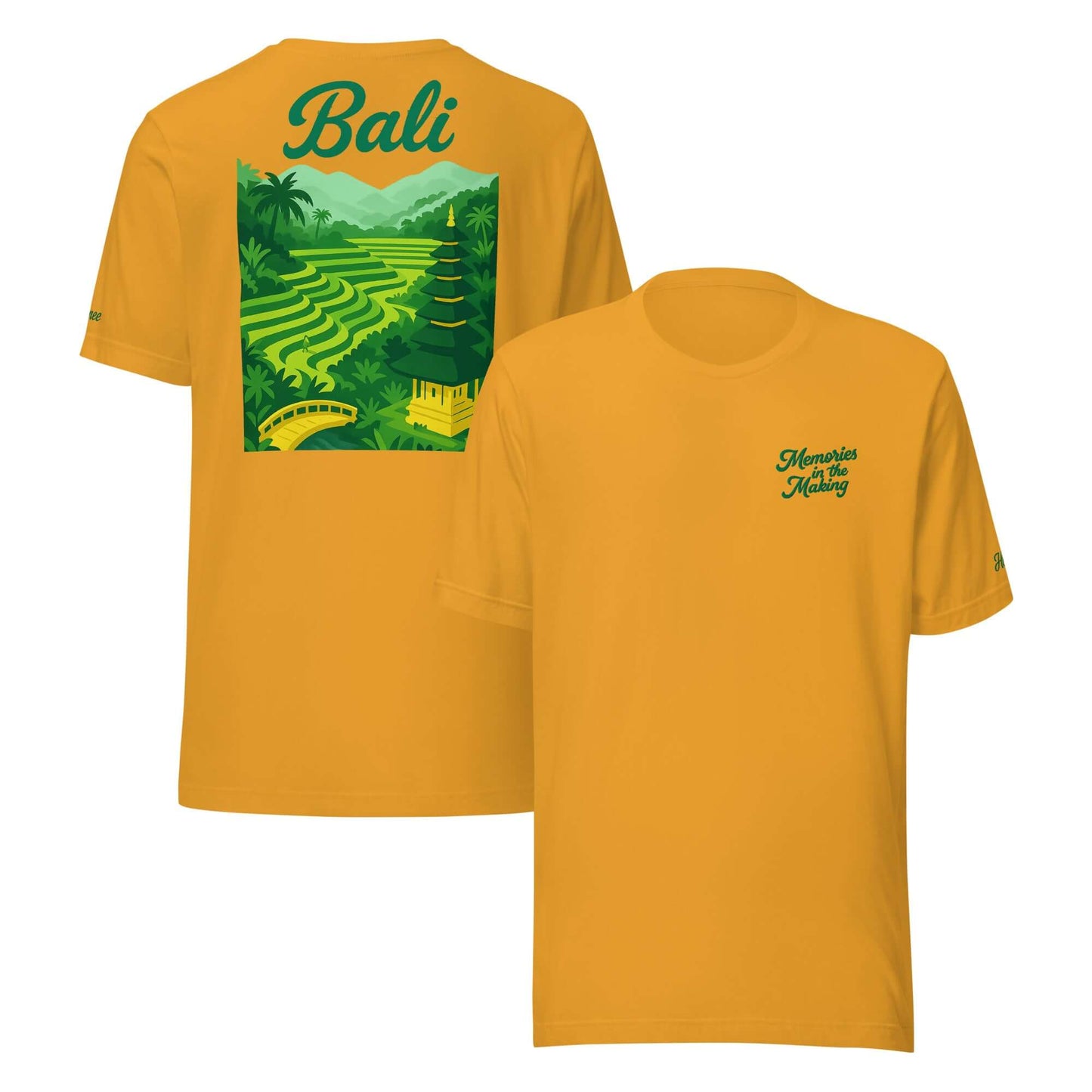 T-shirt Bali da uomo con frase ricamata 'Memories in the Making' e stampa evocativa sul retro.