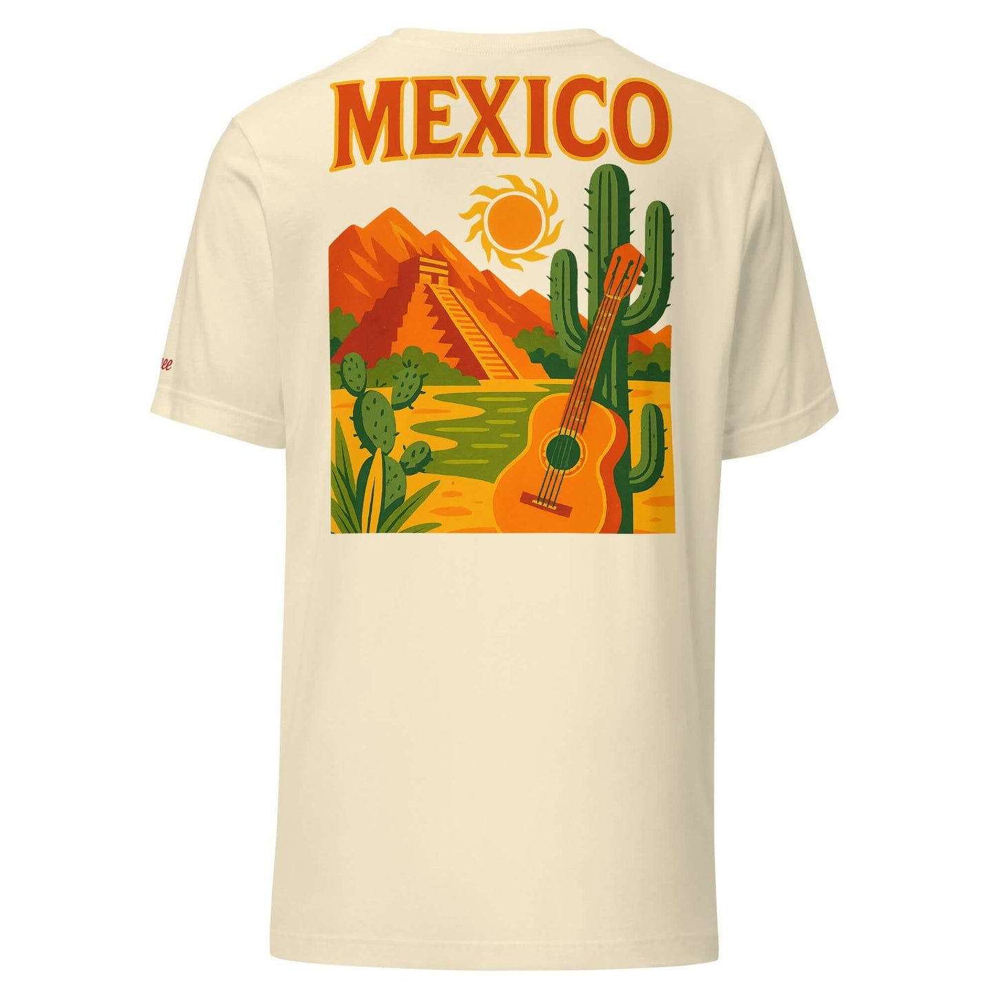 T-shirt vacanze con grafica messicana e chitarra, perfetta per look estivi e outfit di coppia.