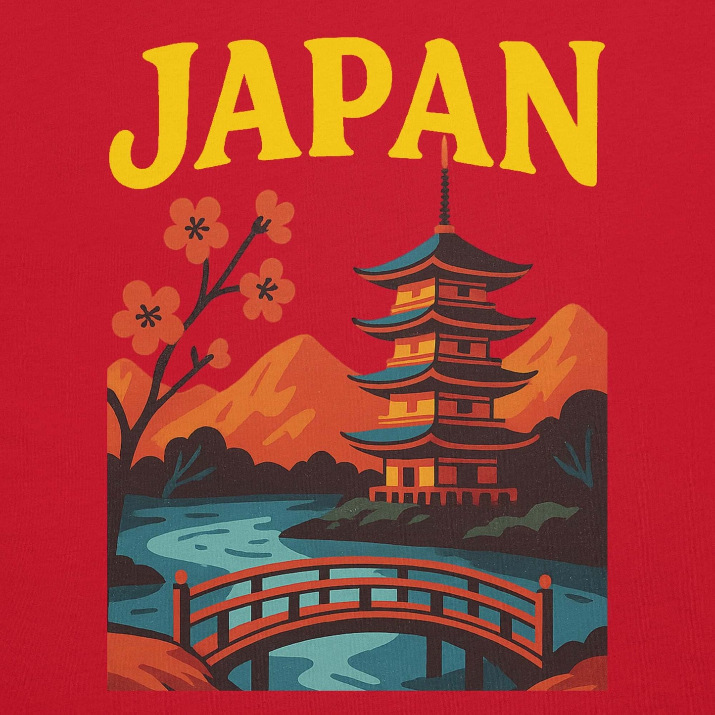 T-shirt con grafica giapponese, pagoda e fiori, dedicata all'amore per il Giappone.