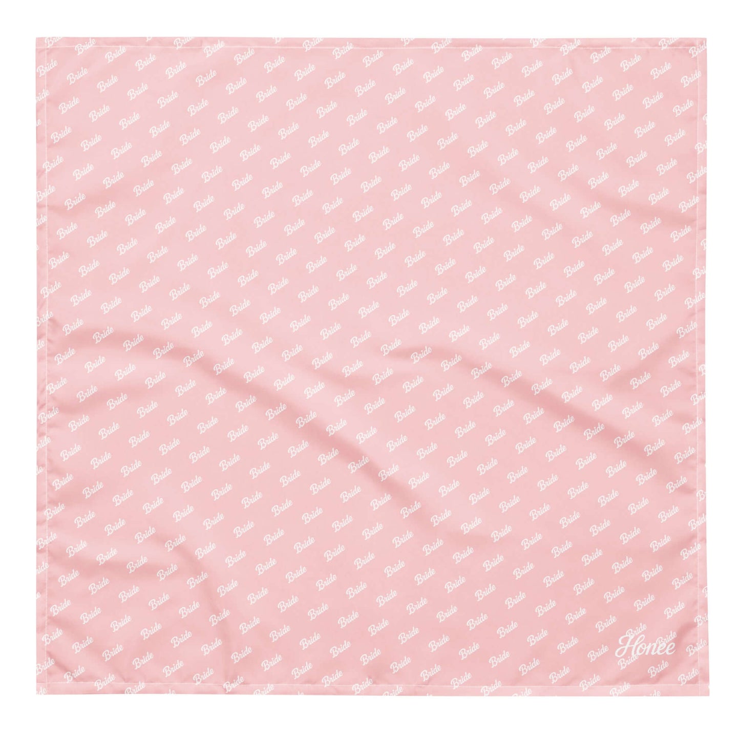 Bandana rosa con stampa all over 'Bride' in bianco, accessorio elegante per spose.