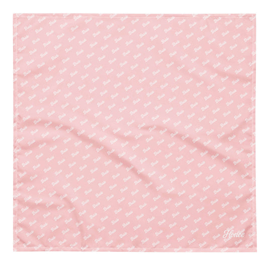 Bandana rosa con stampa all over 'Bride' in bianco, accessorio elegante per spose.