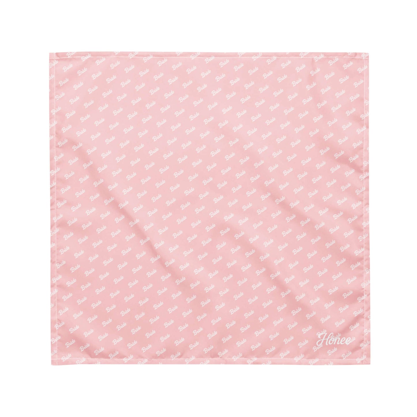 Pink bandana with all-over 'Bride' print, perfect accessory for bridal occasions.