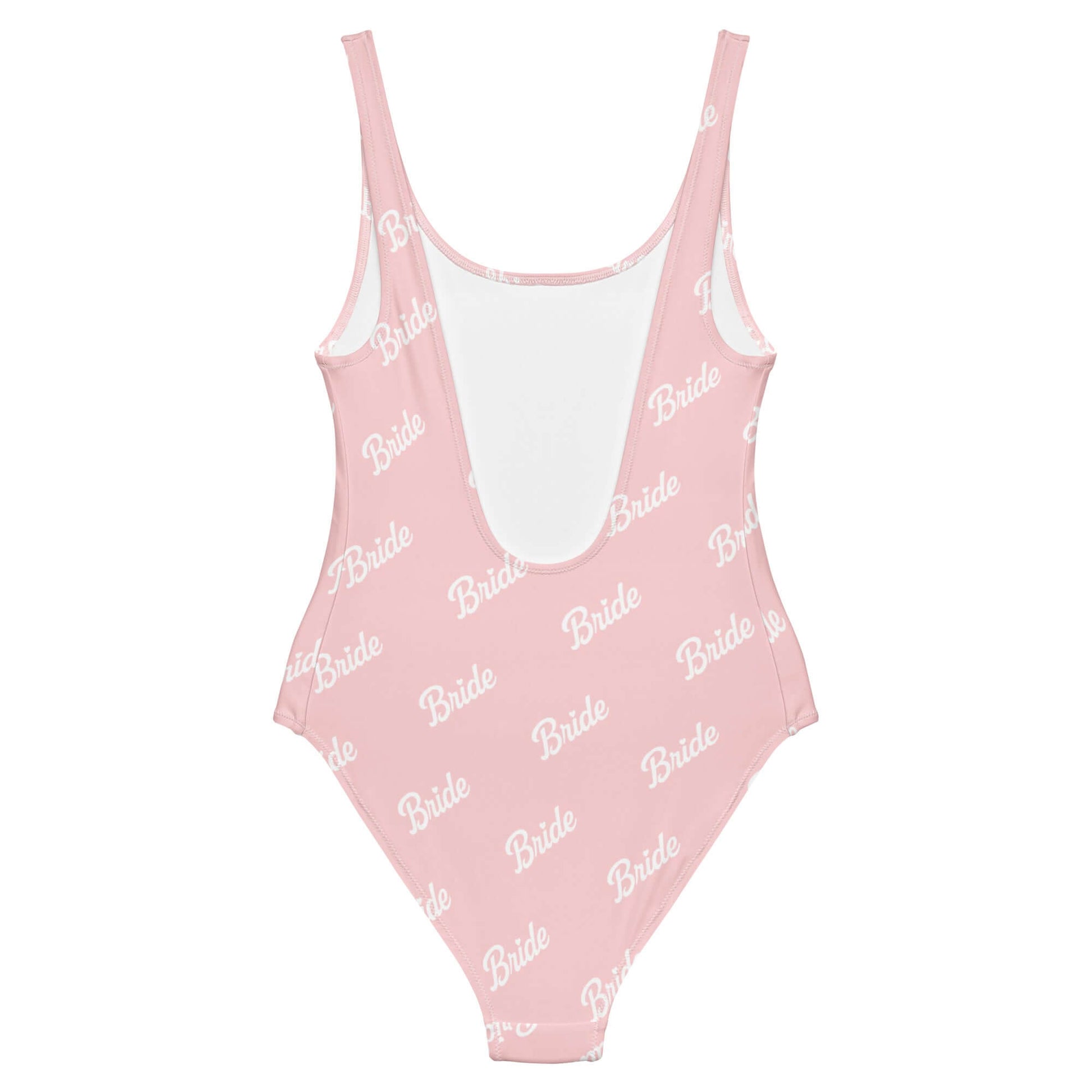 Costume da bagno intero sposa in rosa con scritta 'Bride', elegante e comodo per momenti di relax.