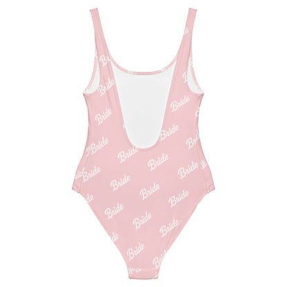 Costume da bagno intero sposa in rosa con scritta 'Bride', elegante e comodo per momenti di relax.