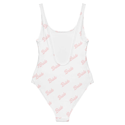 Costume da bagno intero sposa bianco con scritta 'Bride', elegante e comodo per la sposa in relax.