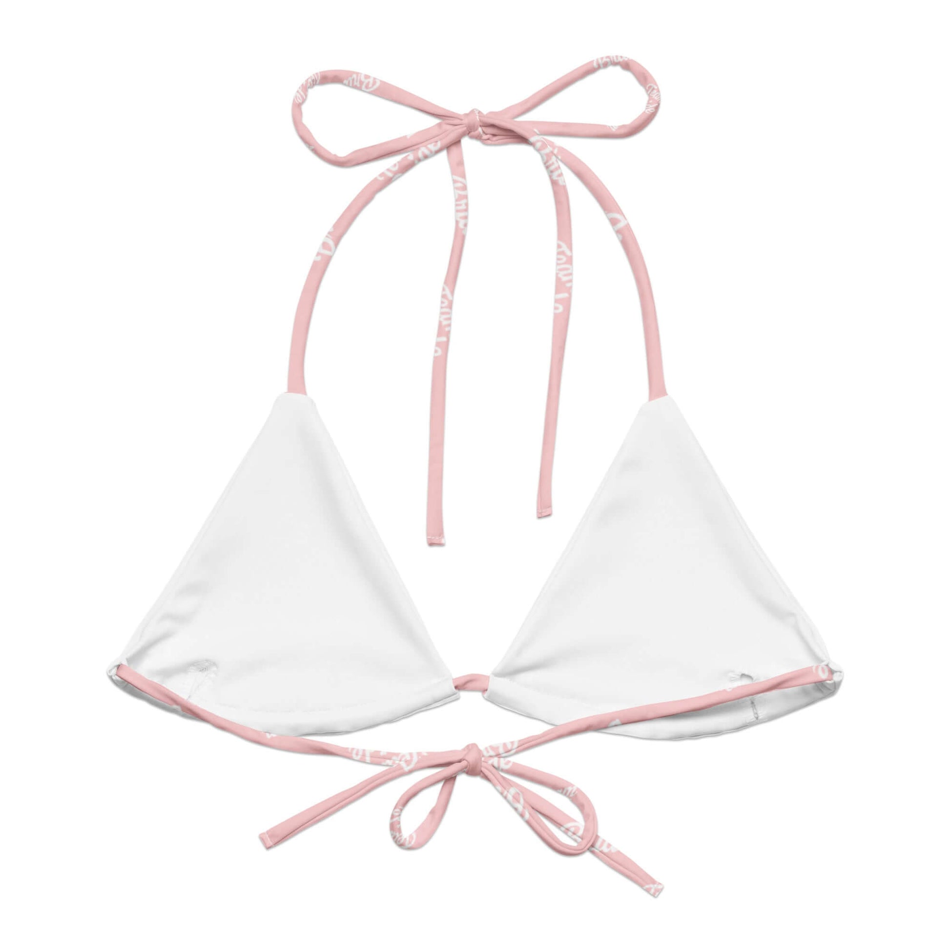 Bikini top ecológico rosa con scritta 'Team Bride', design elegante per addio al nubilato.