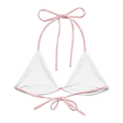 Bikini top ecológico rosa con scritta 'Team Bride', design elegante per addio al nubilato.