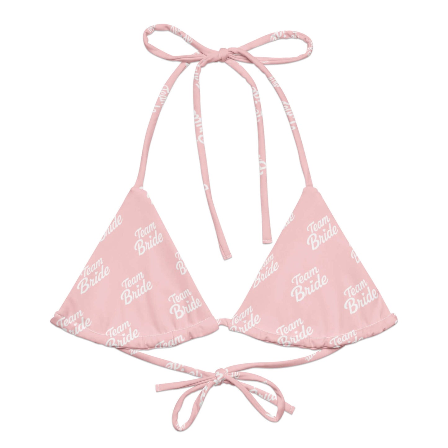 Bikini top rosa con scritta 'Team Bride', perfetto per addio al nubilato e feste estive.