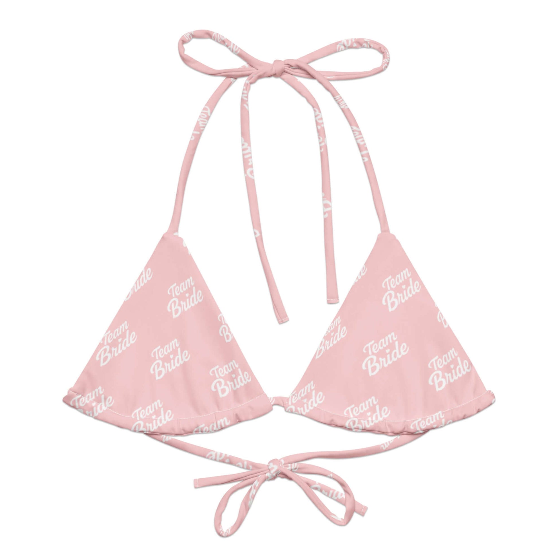 Bikini top rosa con scritta 'Team Bride', perfetto per addio al nubilato e feste estive.