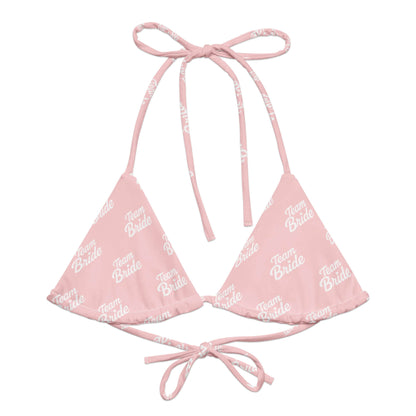 Bikini top rosa con scritta 'Team Bride', perfetto per addio al nubilato e feste estive.