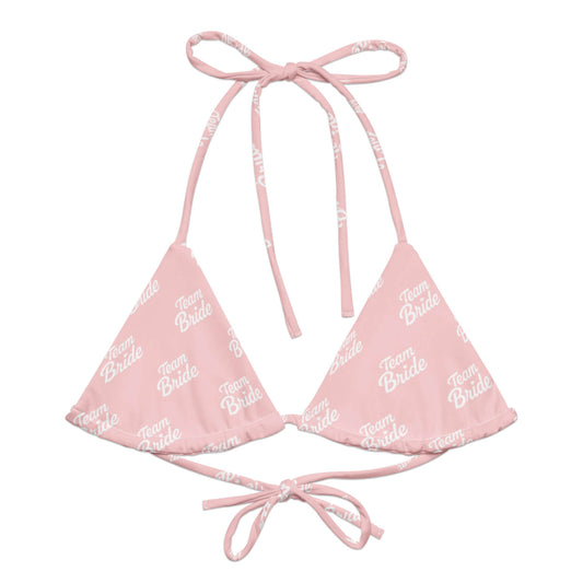 Bikini top rosa con scritta 'Team Bride', perfetto per addio al nubilato e feste estive.