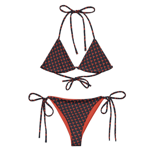 Costume bikini da donna con stampa aragoste, sostenibile e romantico, perfetto per l'estate.