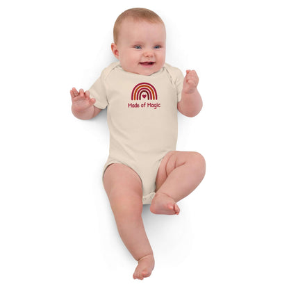 Body neonato personalizzato con arcobaleno ricamato, per bimba in cotone organico.