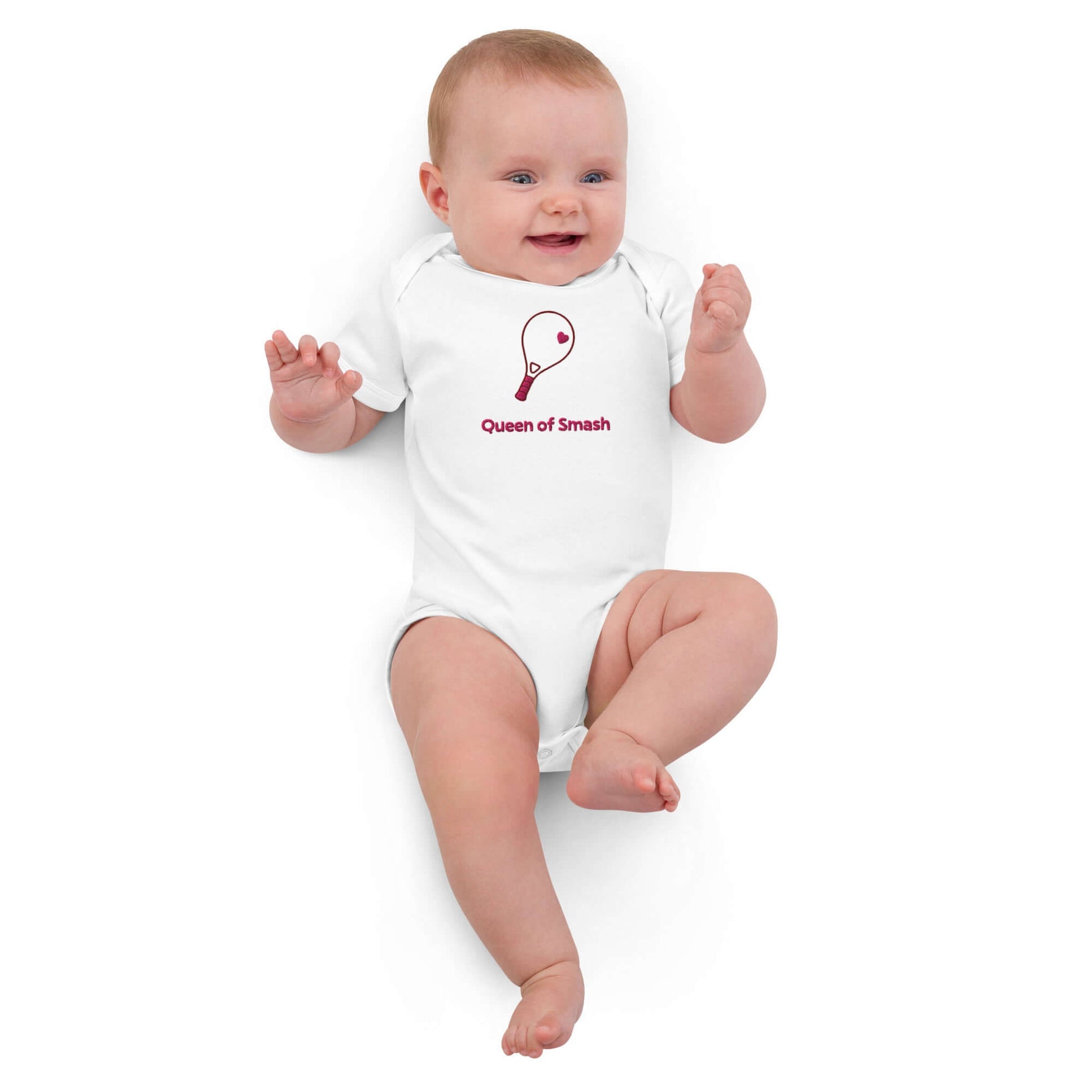 Body neonato personalizzato per bimba con design "Queen of Smash" per piccole sportivi.