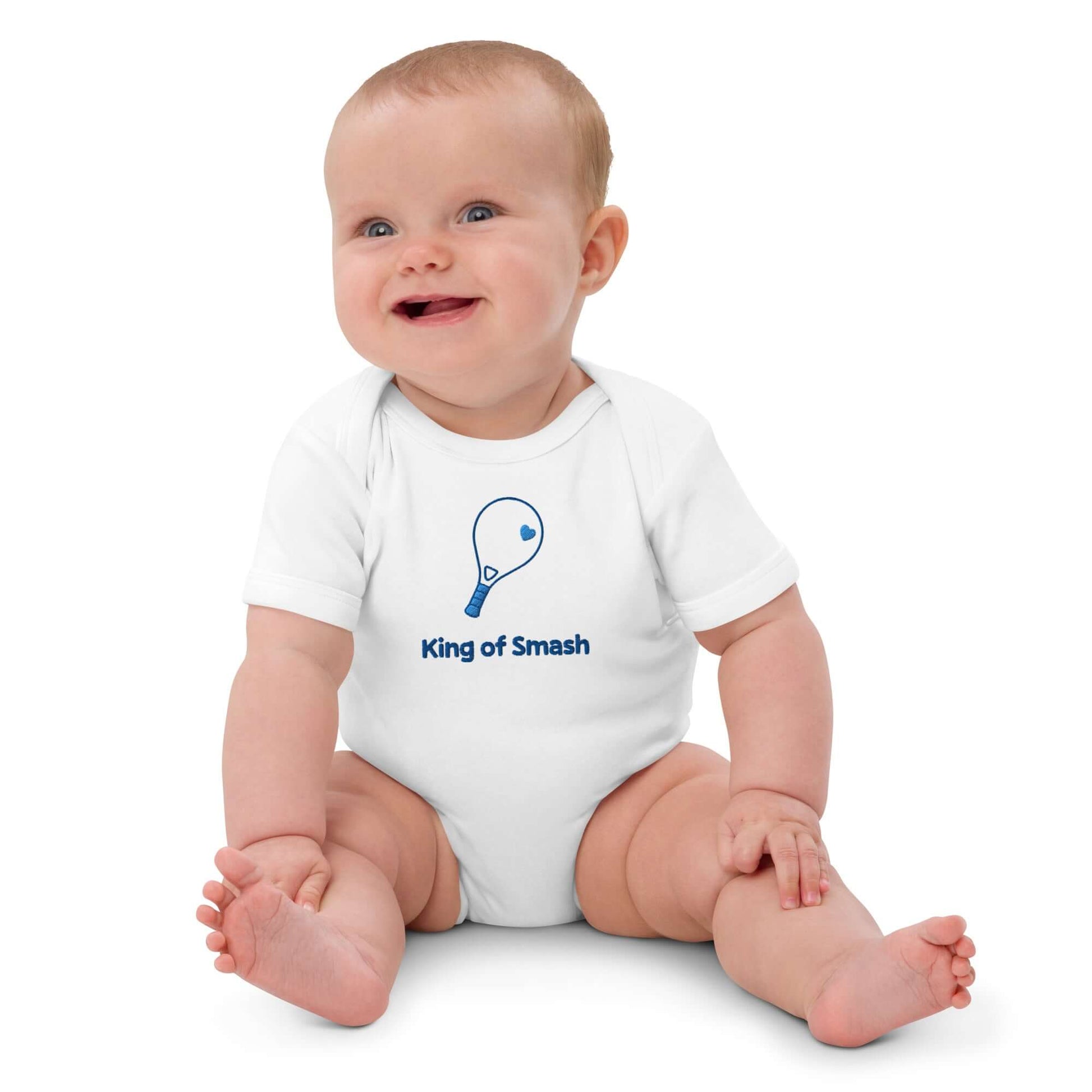 Body neonato personalizzato 'King of Smash' per bimbo, ideale per piccoli sportivi e amanti del padel.