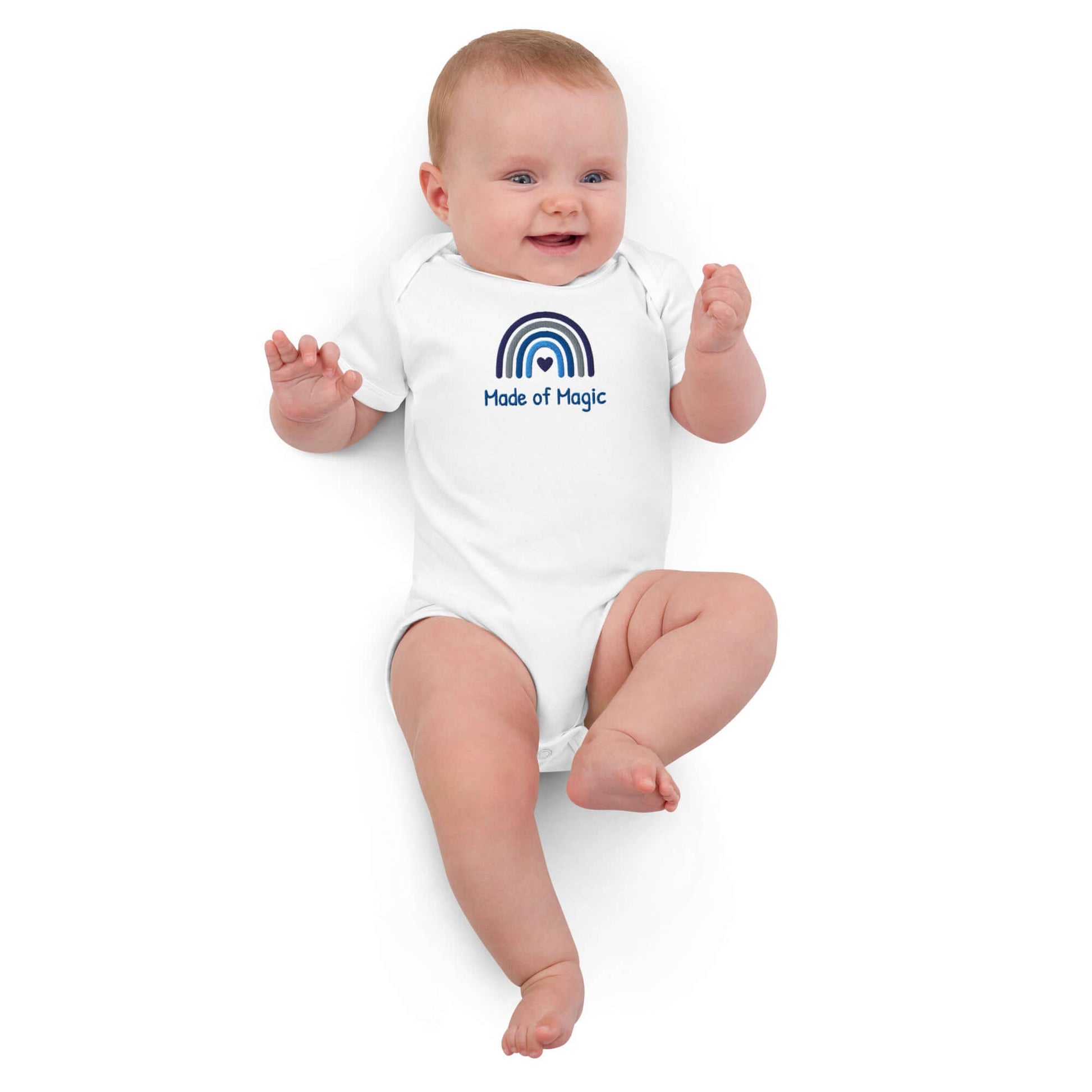 Body neonato personalizzato in cotone organico con ricamo Arcobaleno, perfetto per bimbo.