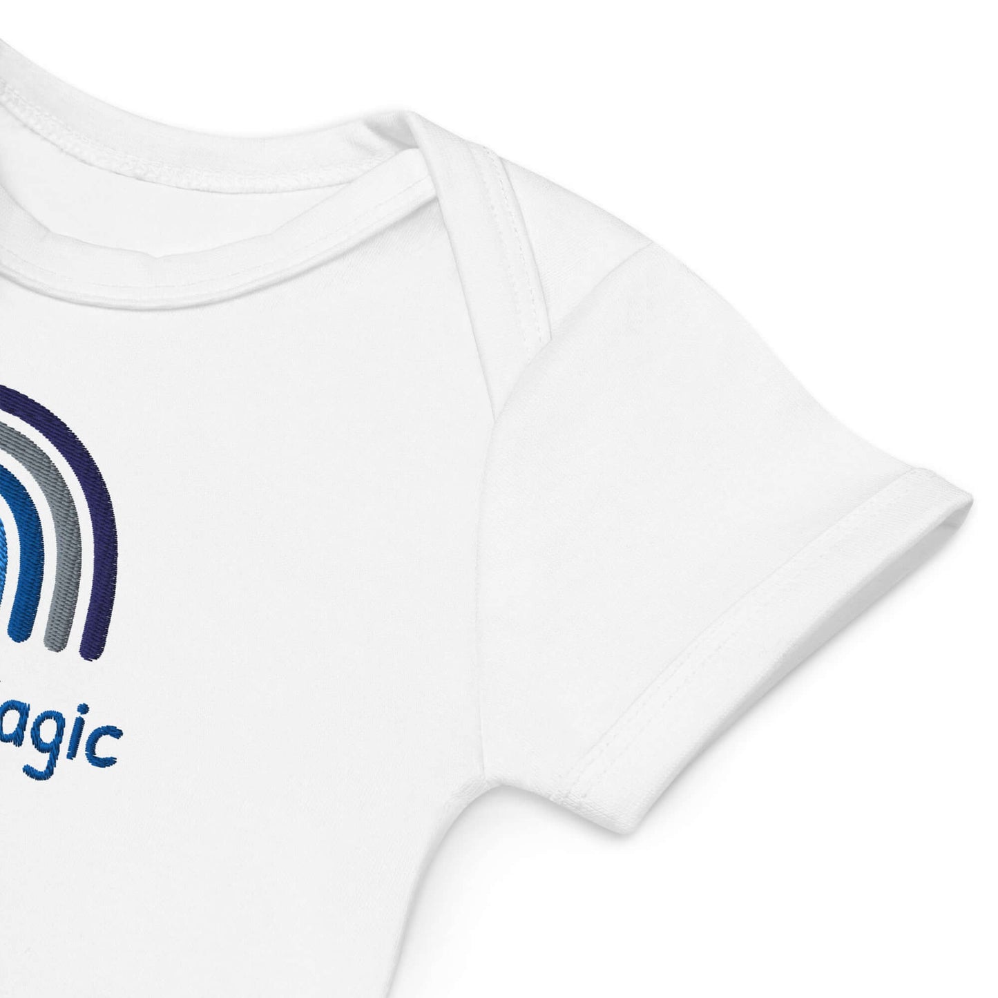 Body neonato personalizzato in cotone organico con ricamo arcobaleno per bimbo.