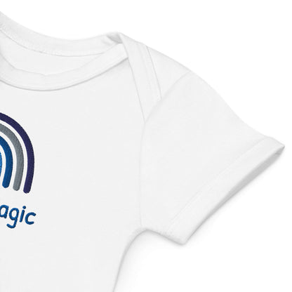 Body neonato personalizzato in cotone organico con ricamo arcobaleno per bimbo.