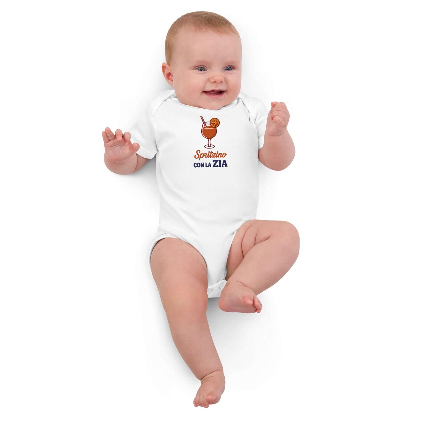 Body neonato zia con ricamo Spritz, ideale per nipotini con stile e ironia.