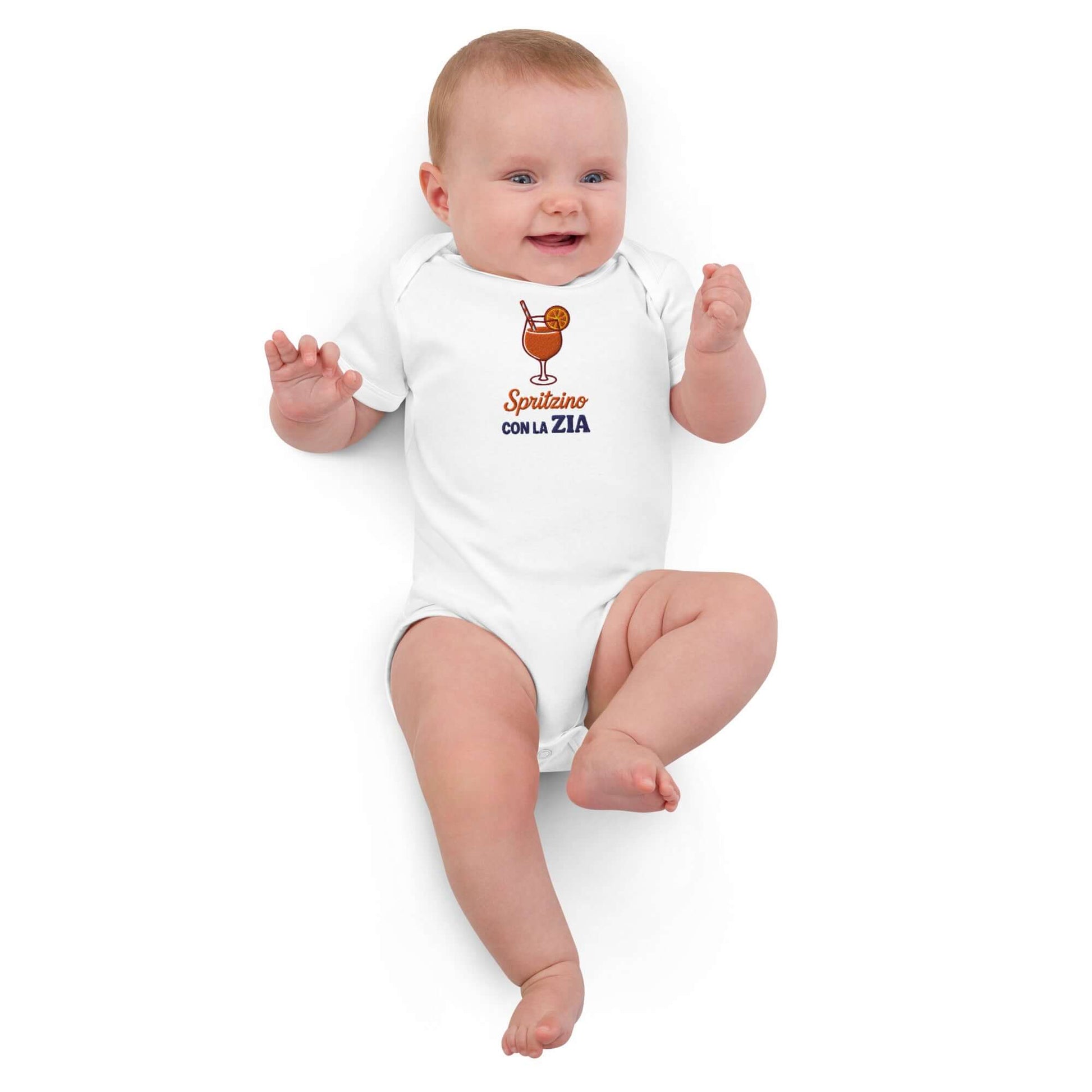 Body neonato zia con ricamo Spritz, ideale per nipotini con stile e ironia.