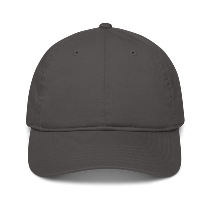 Cappellino ricamato personalizzato in tessuto organico, leggero e traspirante, colore grigio scuro.