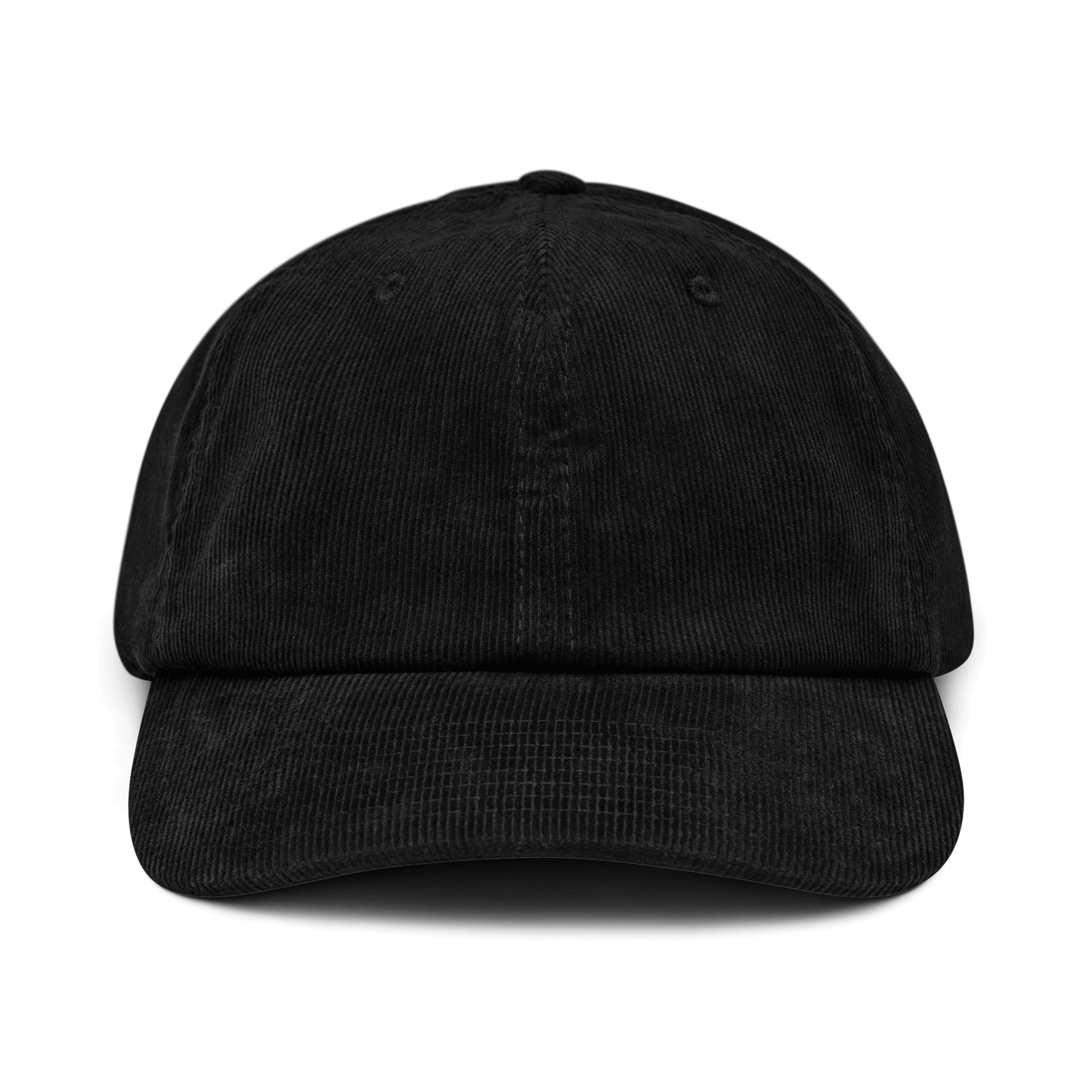 Cappellino ricamato personalizzato in velluto nero, con visiera sagomata e design vintage.