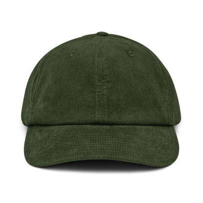 Cappellino ricamato in velluto verde scuro, stile vintage e raffinato con visiera sagomata.