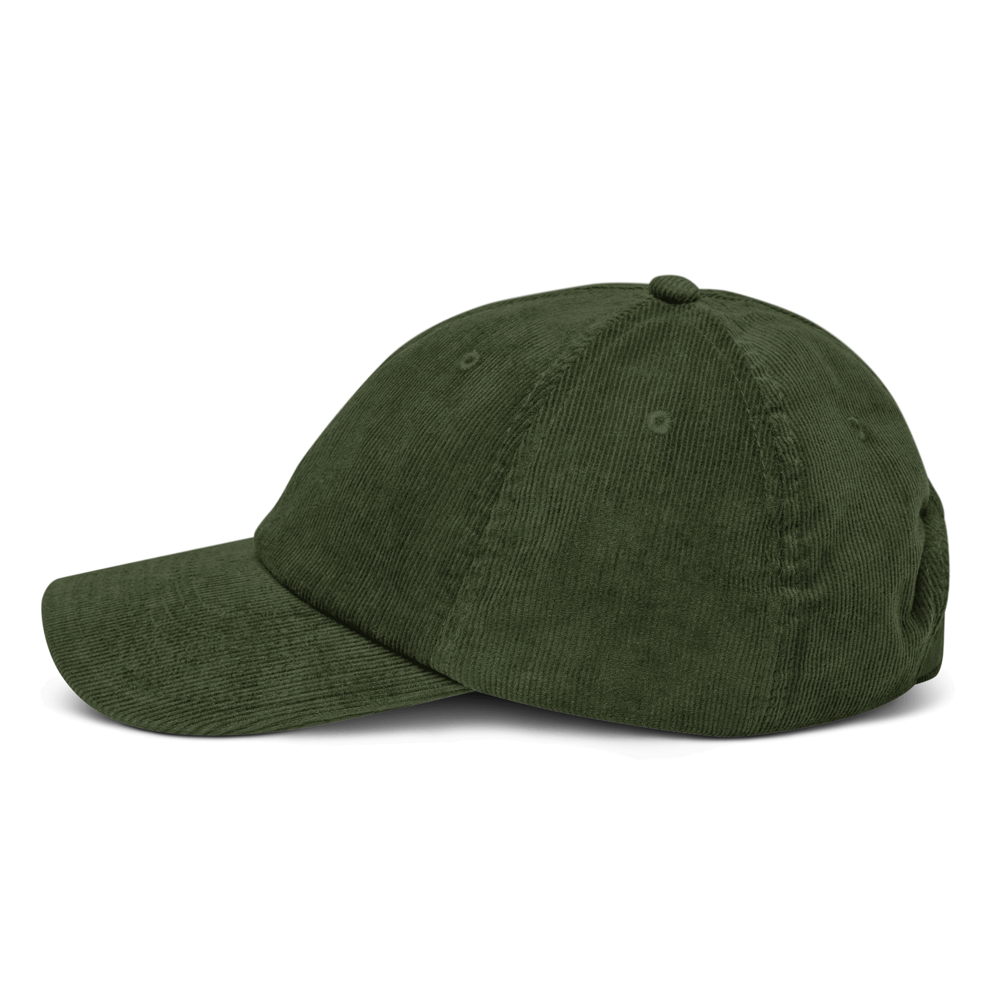 Cappellino ricamato in velluto verde scuro, accessorio stiloso e unico, con visiera sagomata.