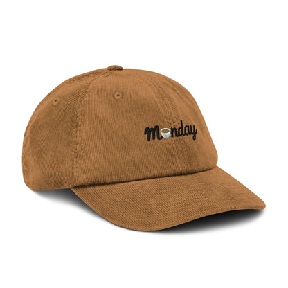 Cappello in velluto a coste marrone "Monday" con ricamo, morbido e durevole, ideale per ogni occasione.