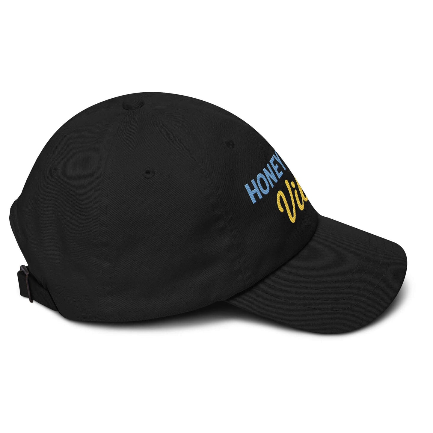 Cappellino unisex black con ricamo "HONEYMOON Vibes", ideale per look casual e romantici.