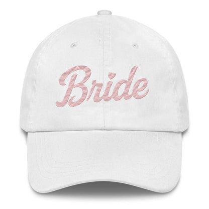 Cappellino bianco con ricamo rosa "Bride" per spose, ideale per addio al nubilato e giorno del matrimonio.
