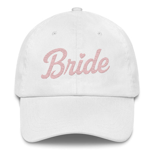 Cappellino bianco con ricamo rosa "Bride" per spose, ideale per addio al nubilato e giorno del matrimonio.