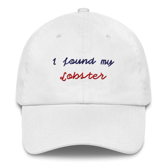 Cappellino bianco ricamato "I found my lobster" per coppie, regalo divertente e romantico.