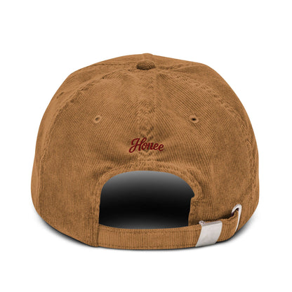 Retro cappellino ricamato in velluto marrone con chiusura regolabile e logo ricamato.