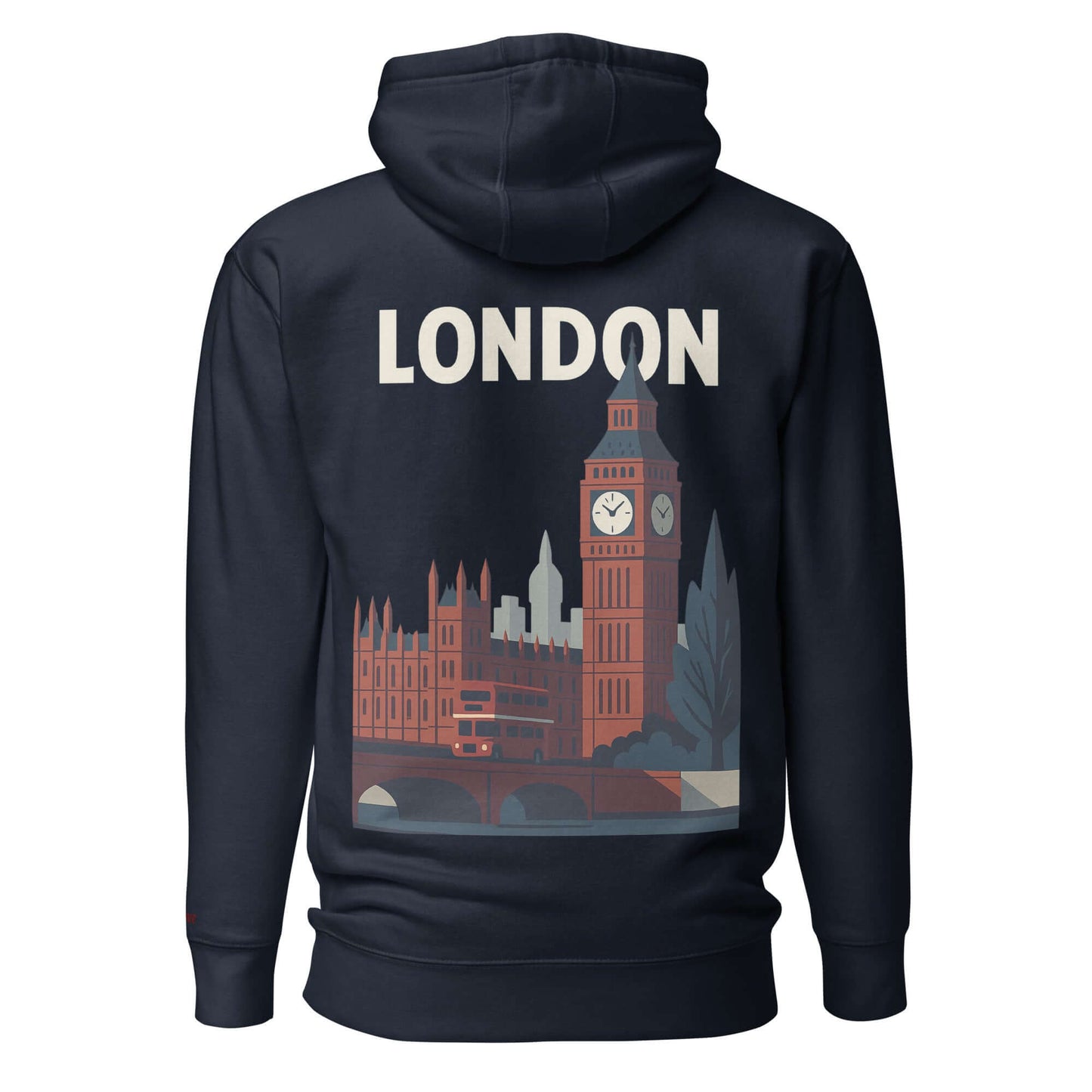 Felpa London con design stilizzato di Big Ben e scritta 'LONDON', ideale per un look urbano e romantico.