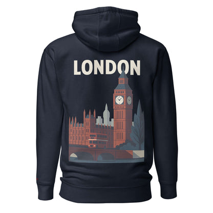 Felpa London con design stilizzato di Big Ben e scritta 'LONDON', ideale per un look urbano e romantico.