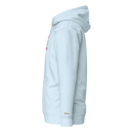 Felpa natale ricamata "Due palle sto Natale" vista laterale, con un design ironico e unisex.