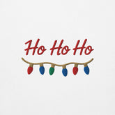 Ricamo della scritta Ho Ho Ho con luci natalizie, perfetto per la felpa natale ricamata "Ho Ho Ho".